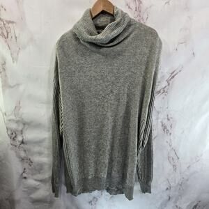 Vince Sweater Women Large Gray Wool Cashmere Tunic Turtleneck Cowl Oversized